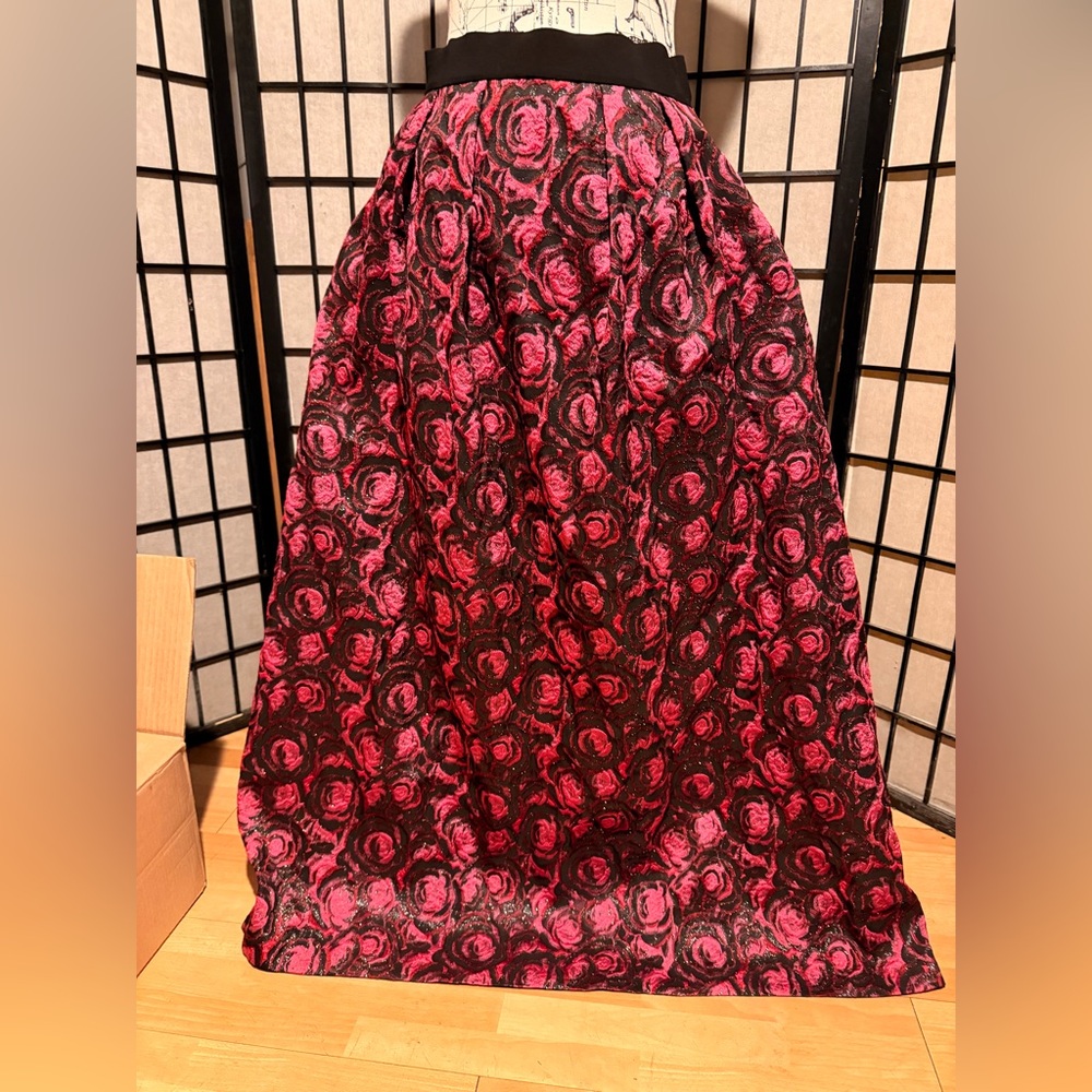 Vintage Formal Brocade Jacquard Evening Gown colorful Floral Puffy maxi skirt M